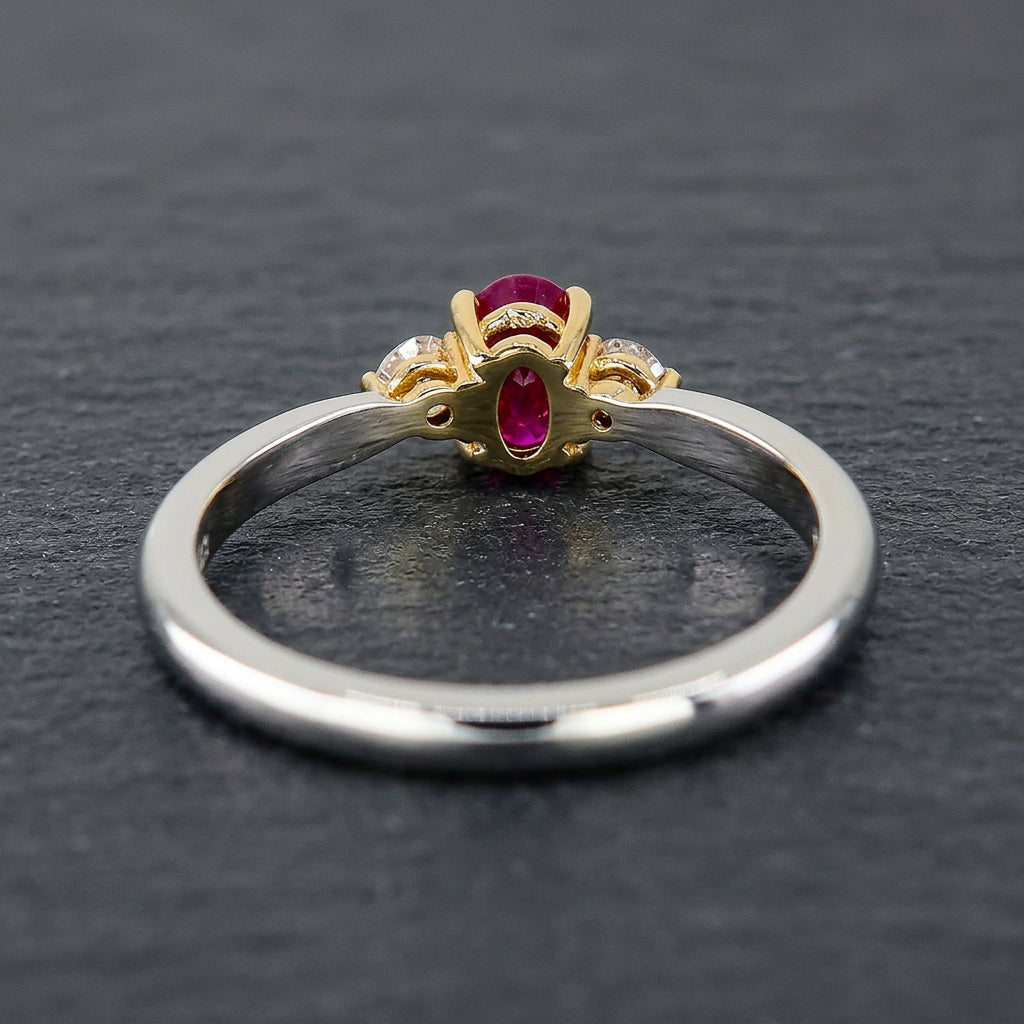 Pre-Owned 18ct White Gold Ap.0.53ct Oval Ruby &  Diamond Three Stone Ring