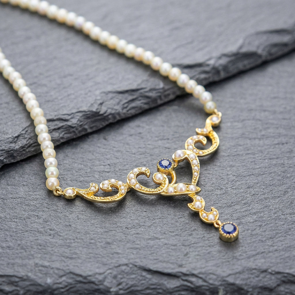 Pre-Owned 18ct Yellow Gold Sapphire & Pearl Necklace