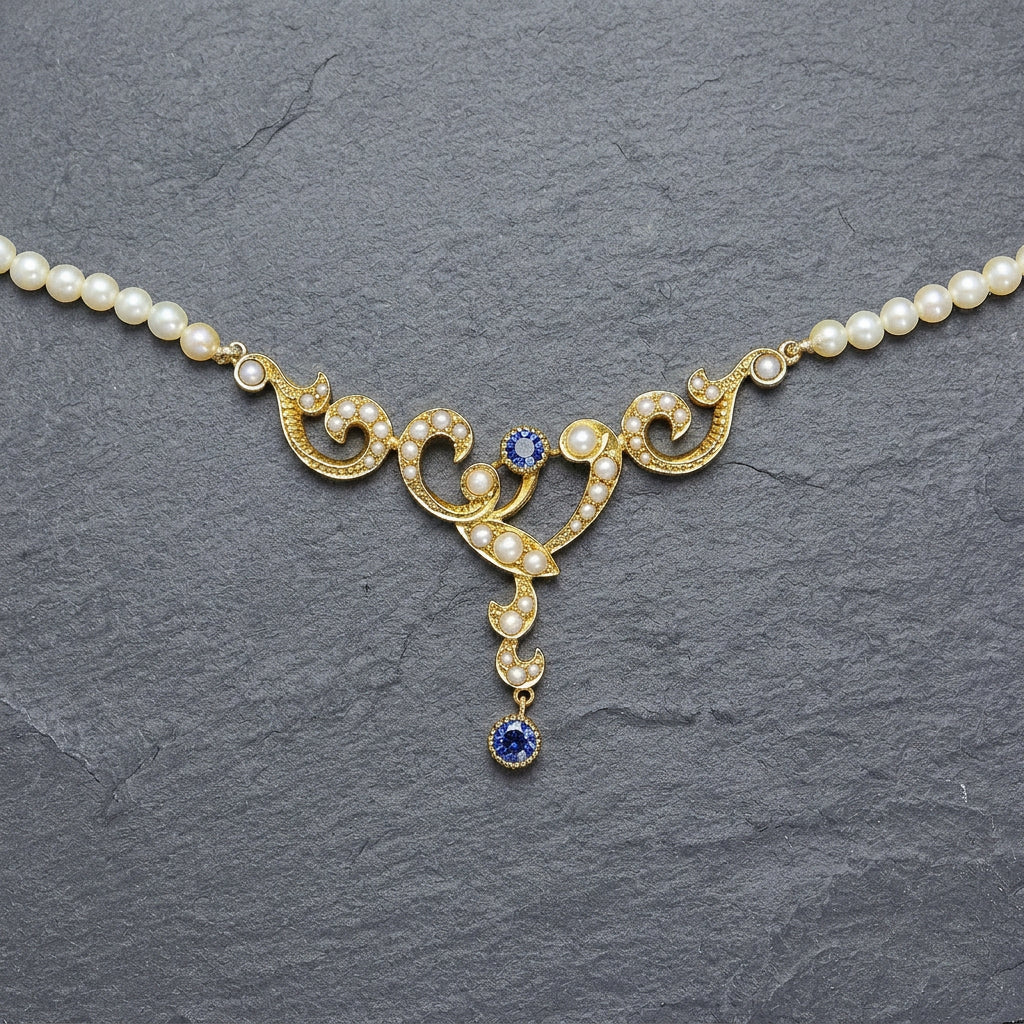 Pre-Owned 18ct Yellow Gold Sapphire & Pearl Necklace