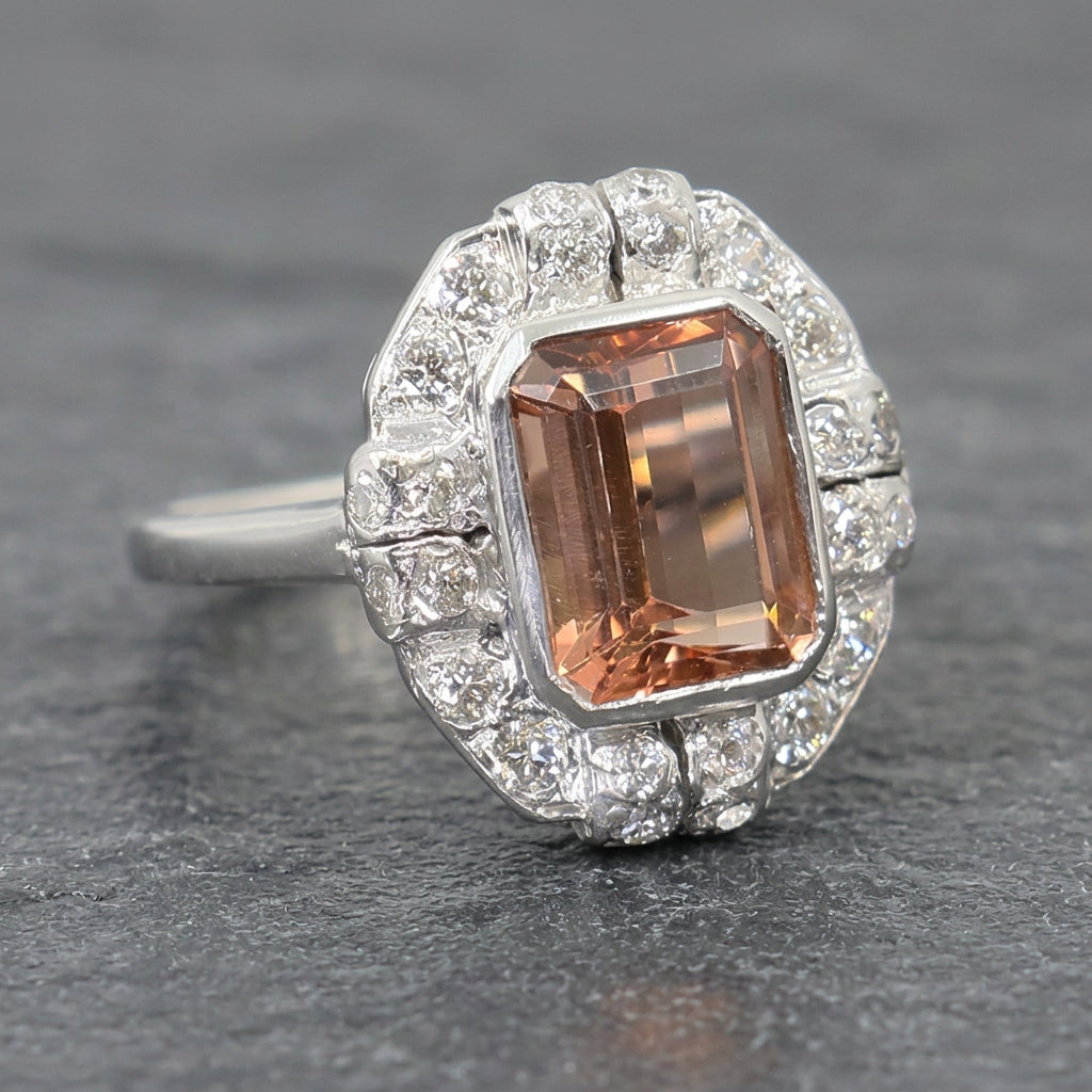 Pre-Owned 18ct White Gold Peach Tourmaline & Diamond Ring