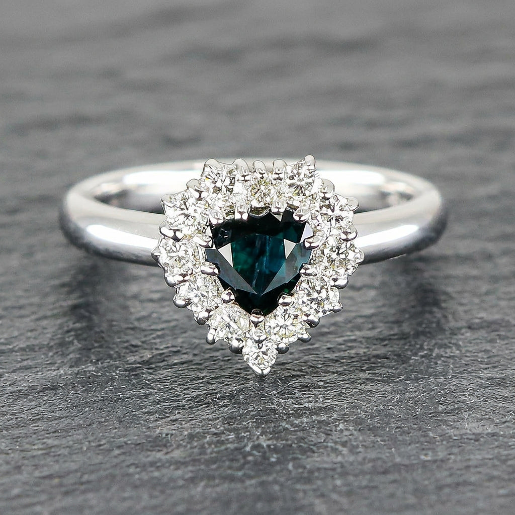 Pre-Owned 18ct White Gold Heart Sapphire & Diamond Cluster Ring