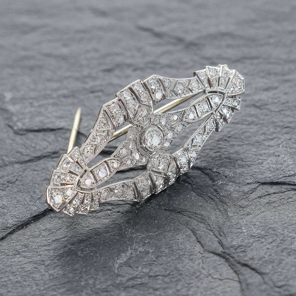 Pre-Owned 18ct White Gold Approx. 2.80ct Old Cut Diamond Art Deco Style Brooch