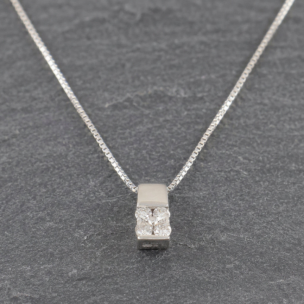 Pre-Owned 18ct White Gold Four Diamond Cluster Pendant on 16" Box Chain