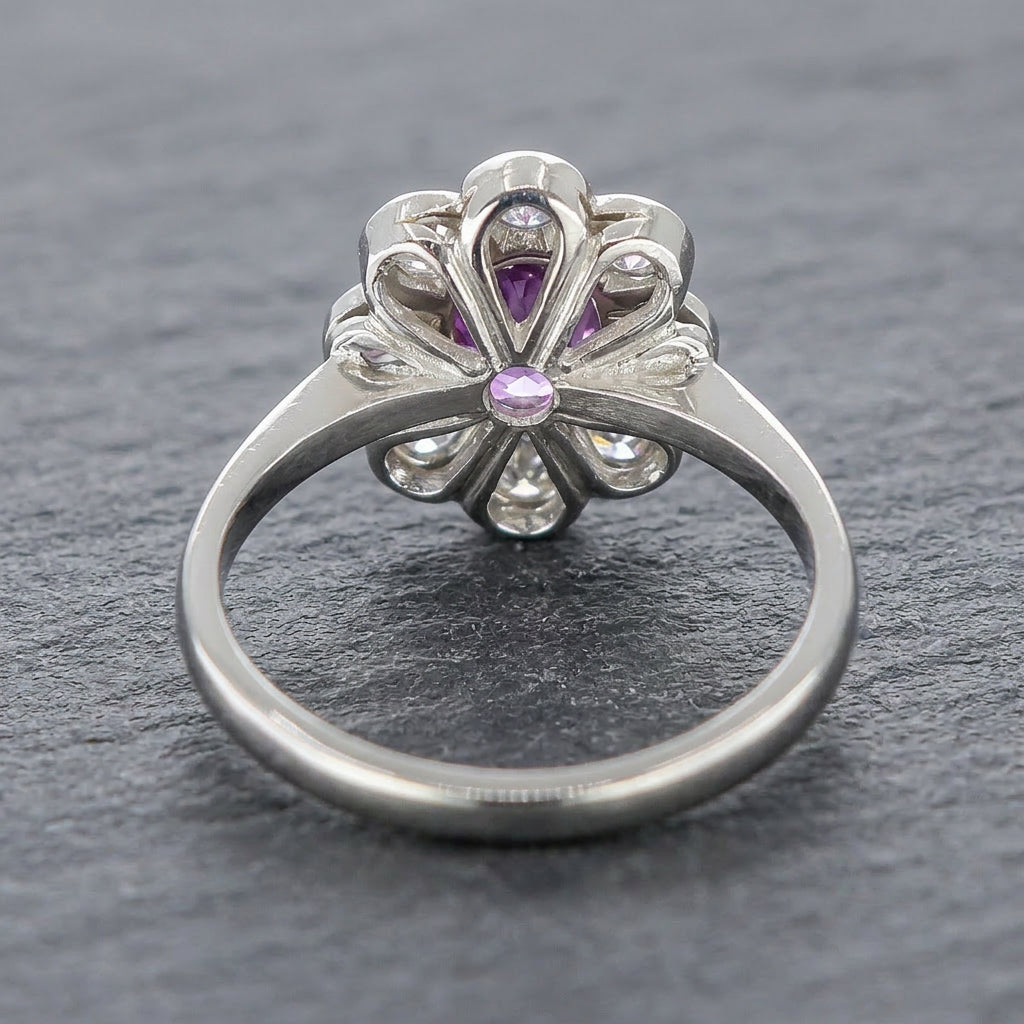 Pre-Owned Platinum Pink Sapphire and Diamond Cluster Ring