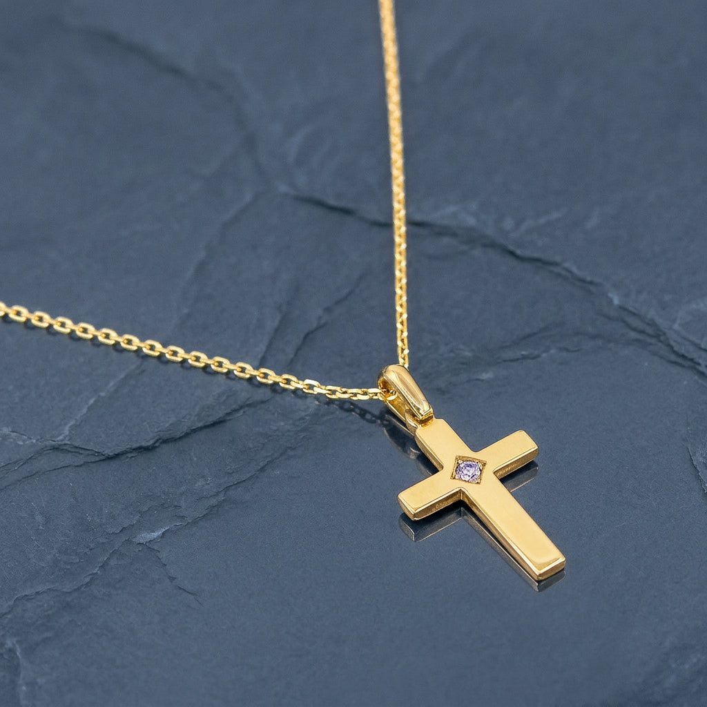Pre-Owned 18ct Yellow Gold Single Diamond Set Cross & Chain