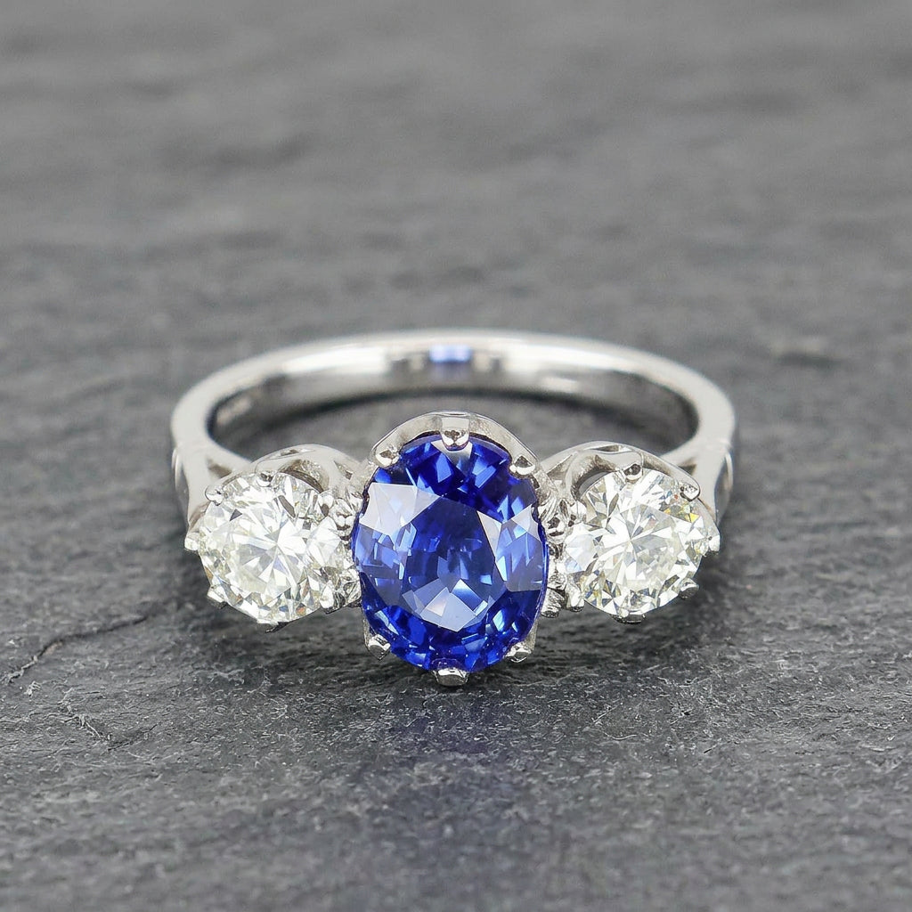 Pre-Owned Platinum Sapphire & Diamond Trilogy Ring