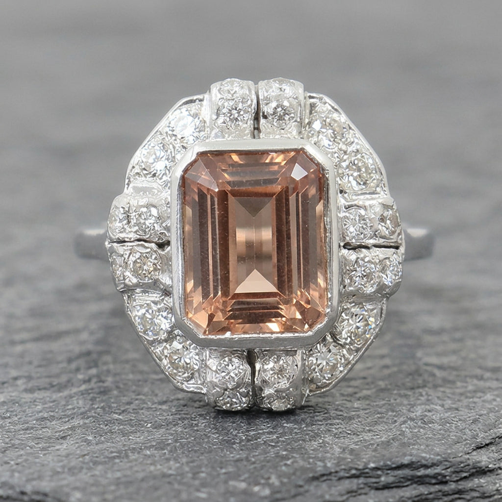 Pre-Owned 18ct White Gold Peach Tourmaline & Diamond Ring
