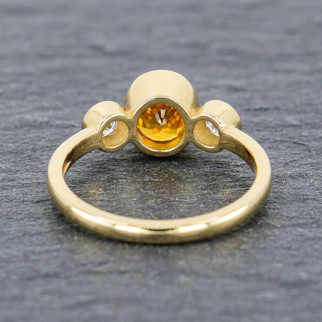 Pre-Owned 18ct Gold Oval Yellow Sapphire & Round Brilliant Cut Diamond Three Stone Ring