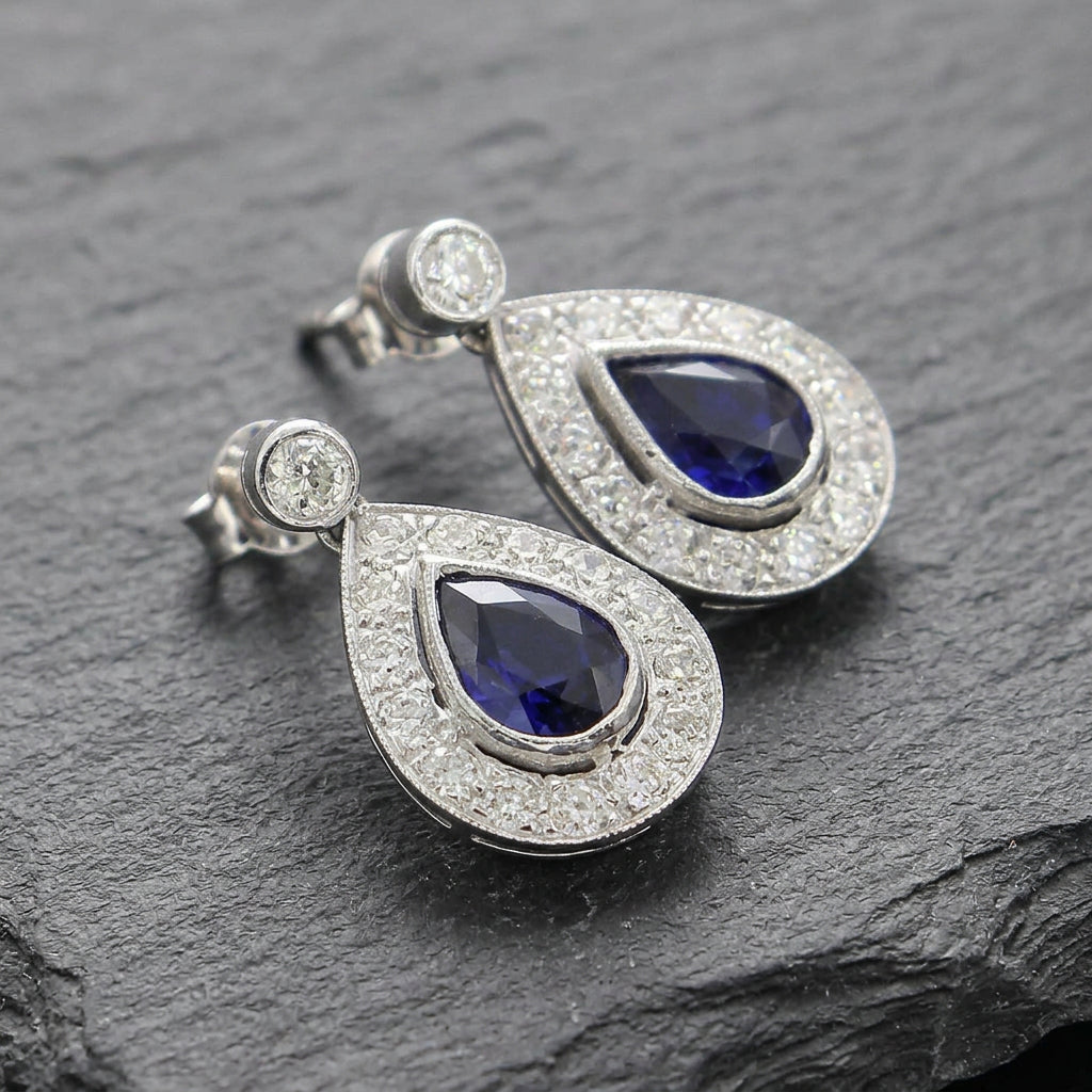 Pre-Owned 18ct White Gold Sapphire & Diamond Drop Earrings
