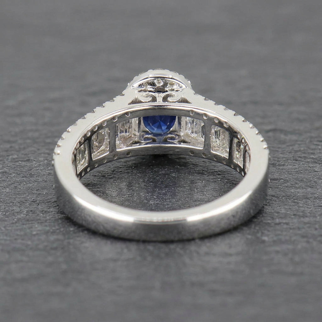 Pre-Owned 9ct White Gold Oval Sapphire & Diamond Cluster Ring