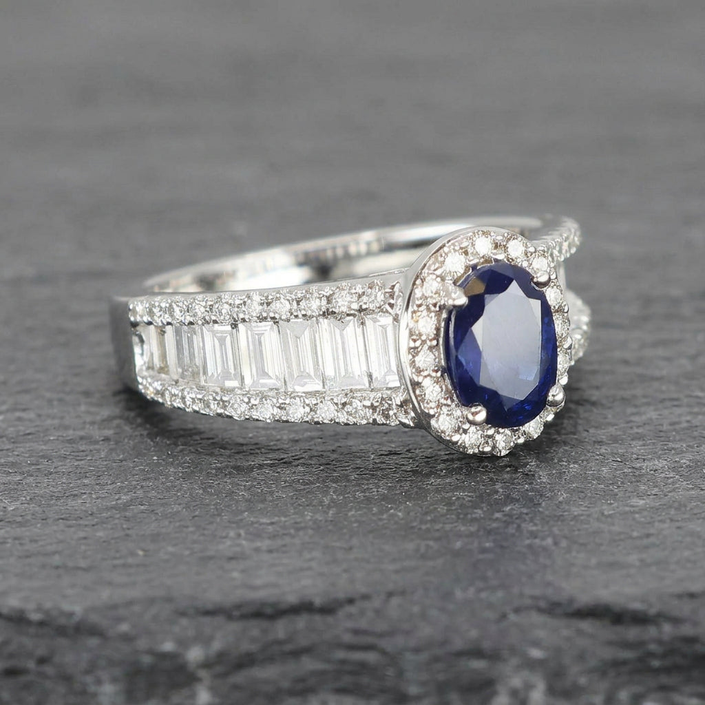 Pre-Owned 9ct White Gold Oval Sapphire & Diamond Cluster Ring