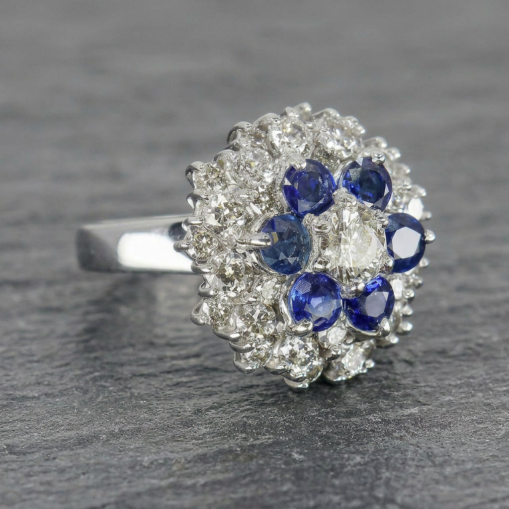 Pre-Owned 18ct White Gold Sapphire & Diamond Cluster Ring