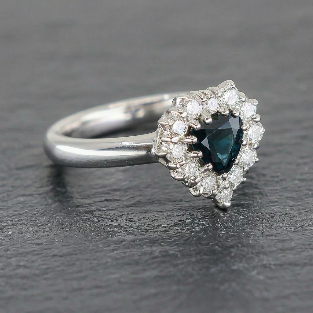 Pre-Owned 18ct White Gold Heart Sapphire & Diamond Cluster Ring