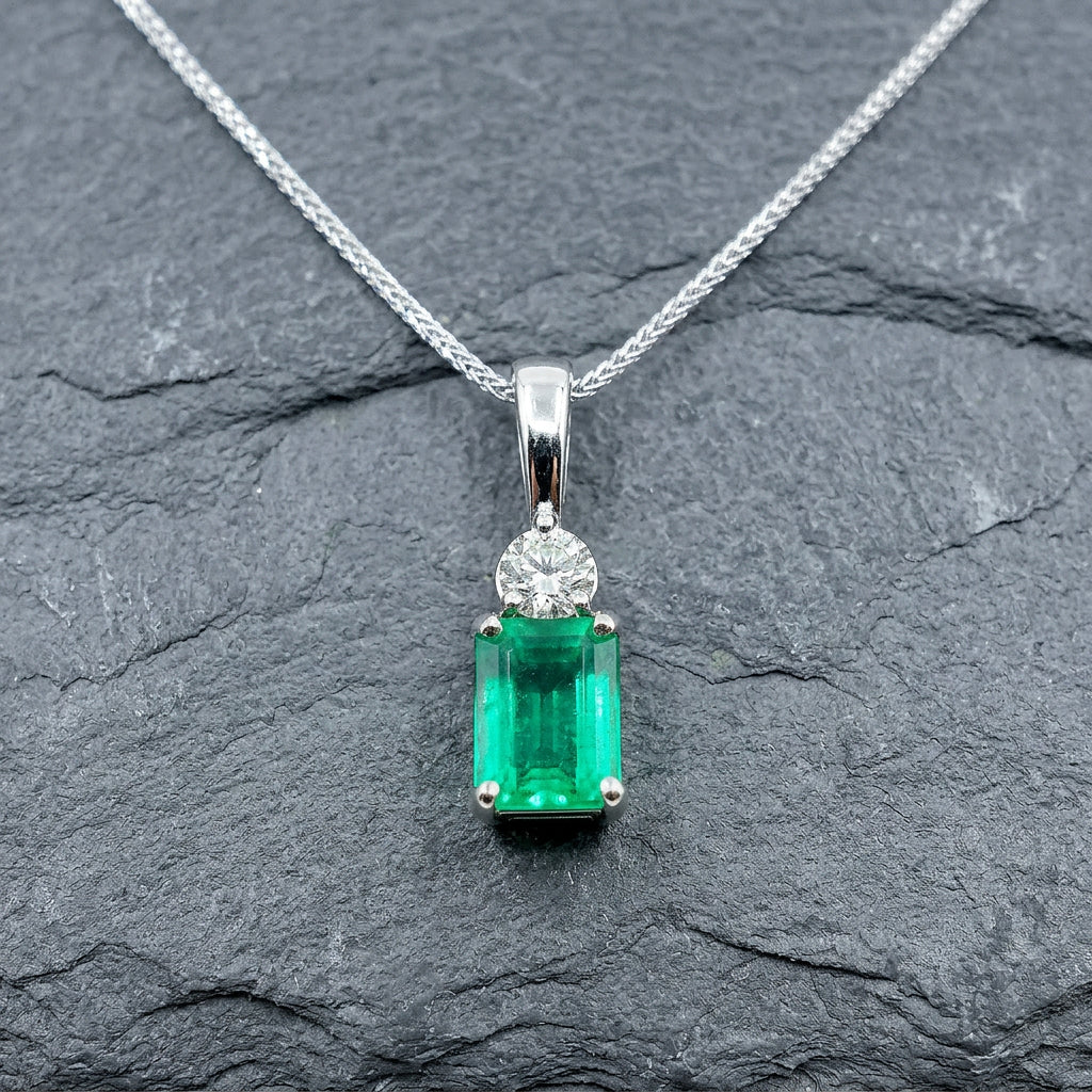 Pre-Owned Platinum Emerald & Diamond Pendant