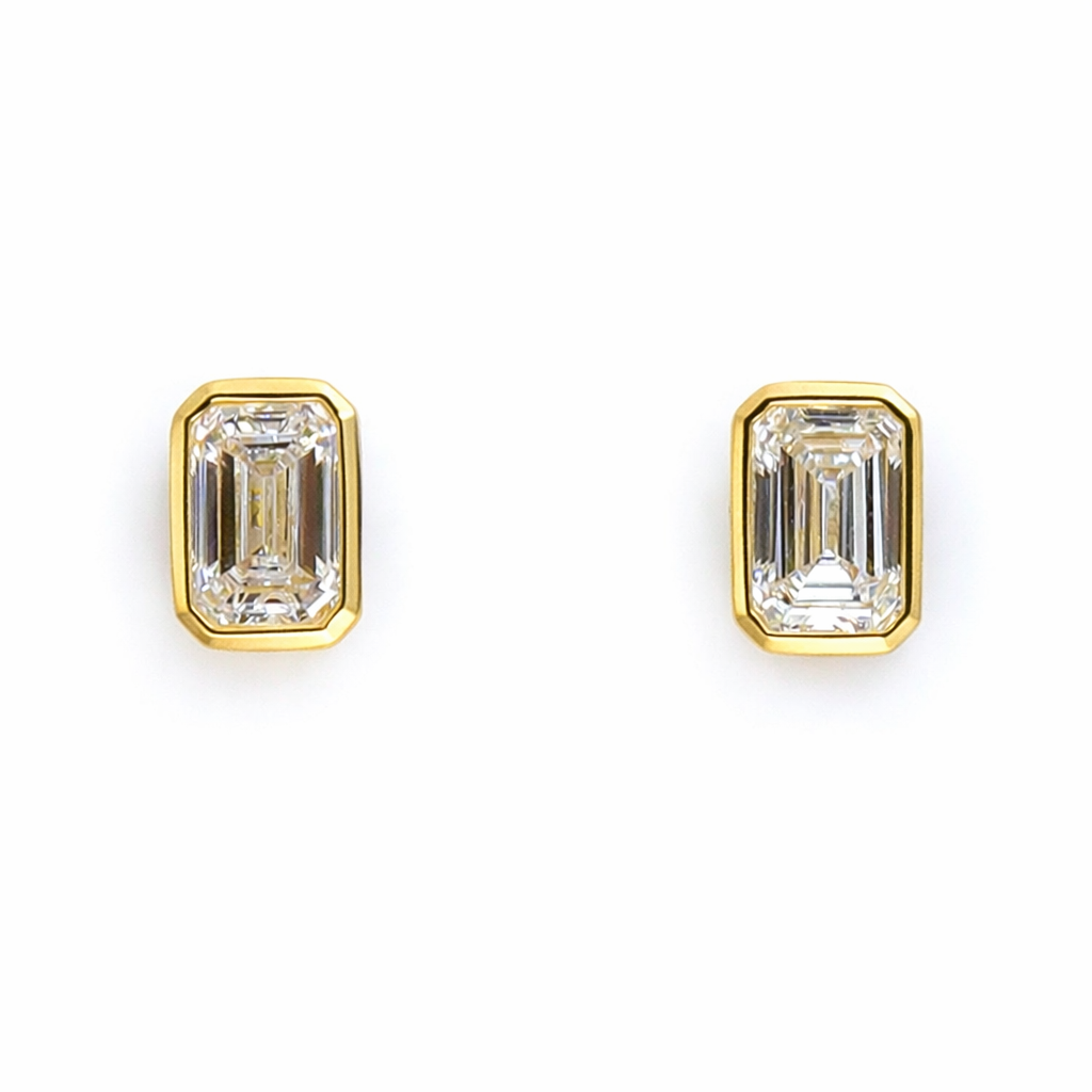 9ct Yellow Gold Lab Grown Diamond 1.00ct TDW Octagonal Cut Rubover Set Earrings