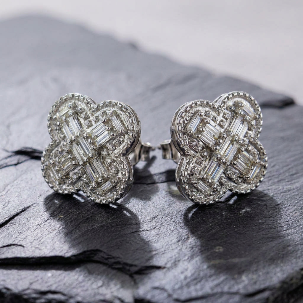 Pre-Owned 18ct White Gold Baguette Cut Diamond Cluster Stud Earrings