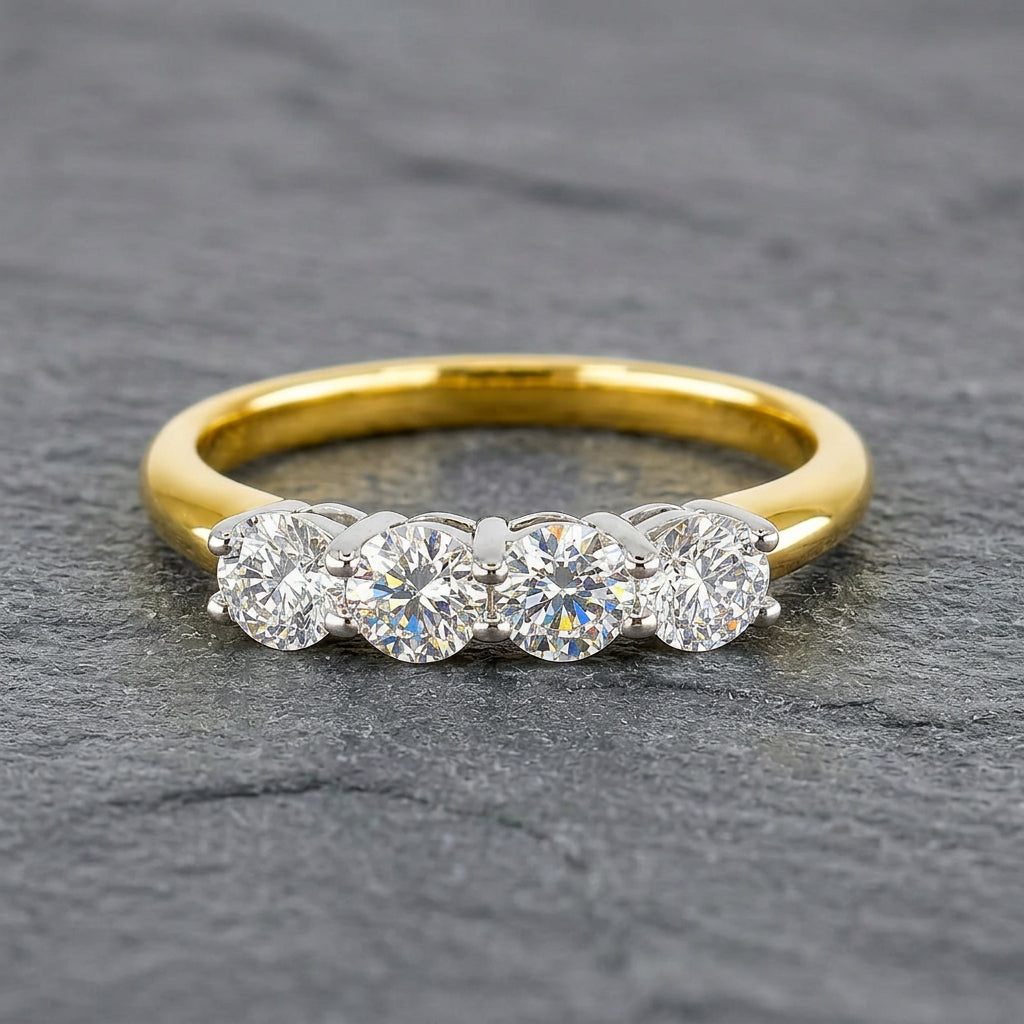 Pre-Owned 18ct Gold 0.90ct TDW Round Brilliant Cut Diamond Claw Set Four Stone Ring