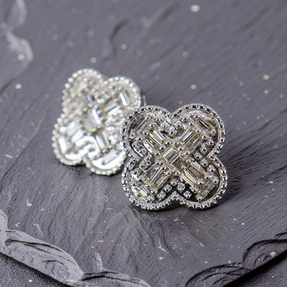 Pre-Owned 18ct White Gold Baguette Cut Diamond Cluster Stud Earrings