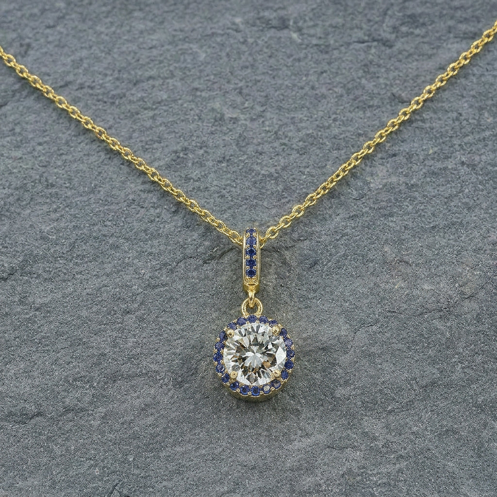 Pre-Owned 18ct Yellow Gold 0.98ct Diamond and Sapphire Pendant