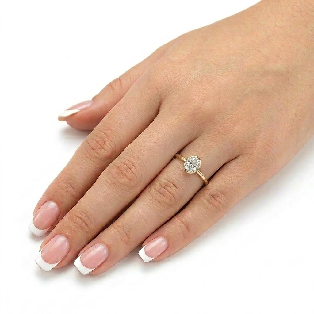 9ct Yellow Gold 1.00ct Lab Grown Certificated Oval Diamond Solitaire Ring