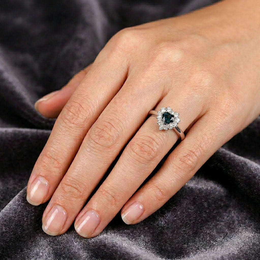 Pre-Owned 18ct White Gold Heart Sapphire & Diamond Cluster Ring