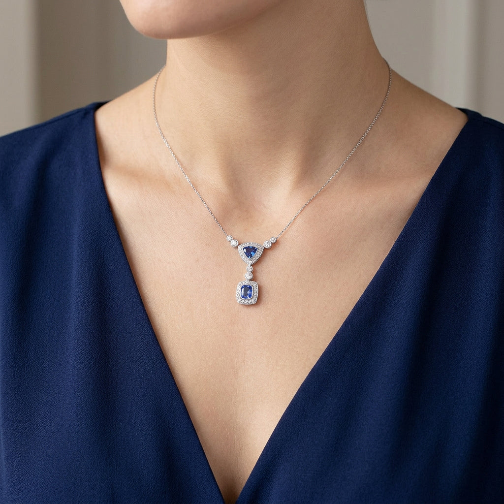 Pre-Owned 14ct White Gold 4.50ct Sapphire & 1.62ct Diamond Pendant