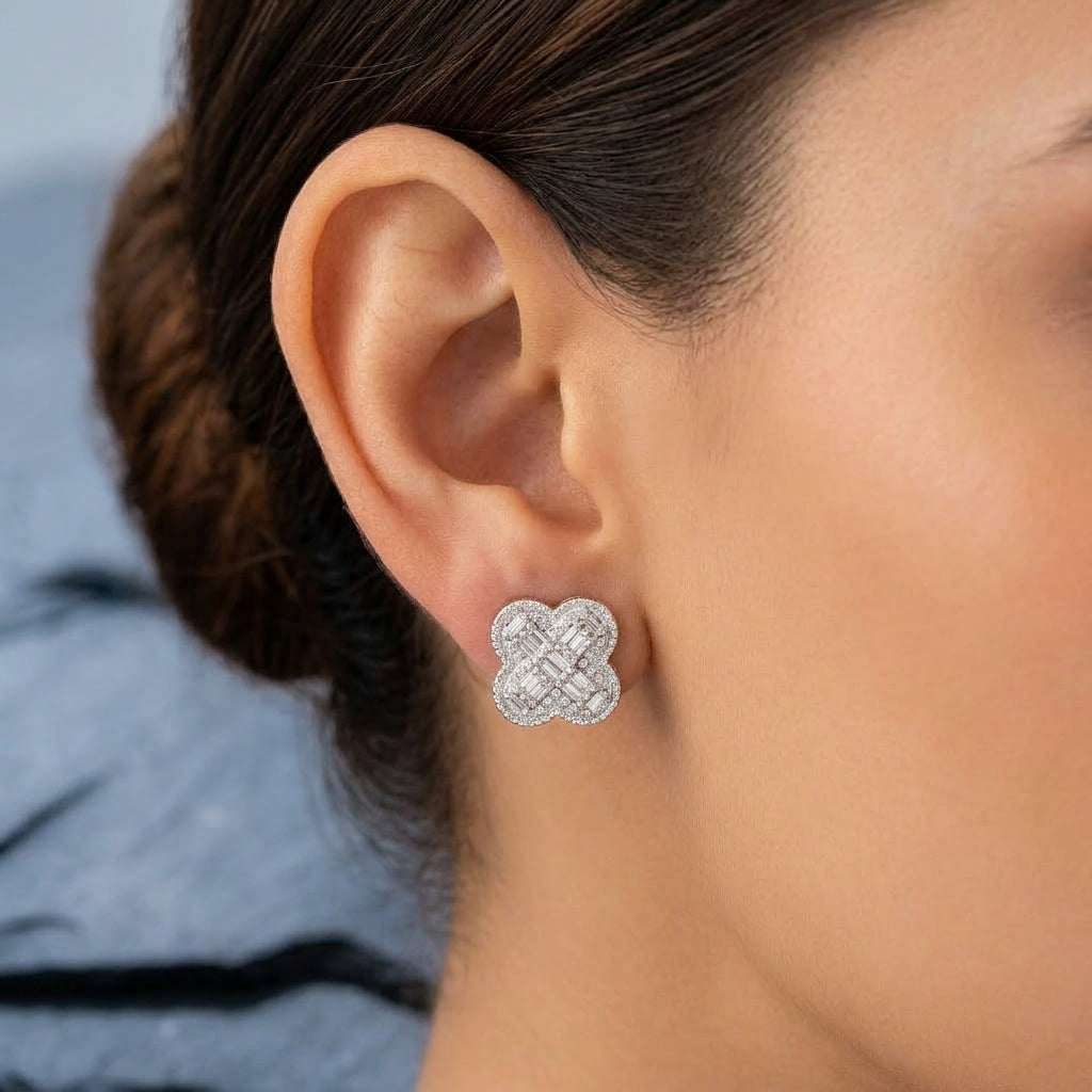 Pre-Owned 18ct White Gold Baguette Cut Diamond Cluster Stud Earrings