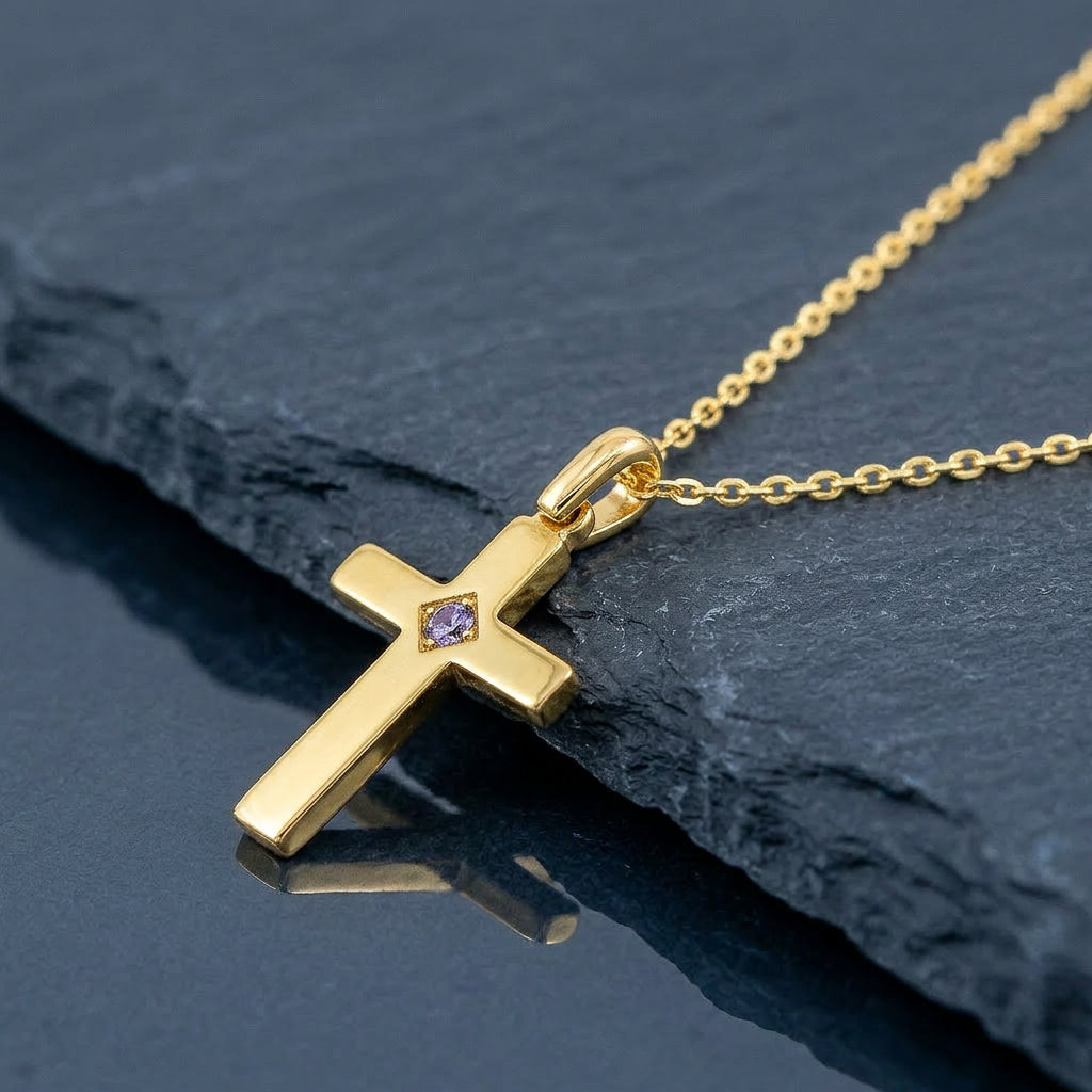 Pre-Owned 18ct Yellow Gold Single Diamond Set Cross & Chain
