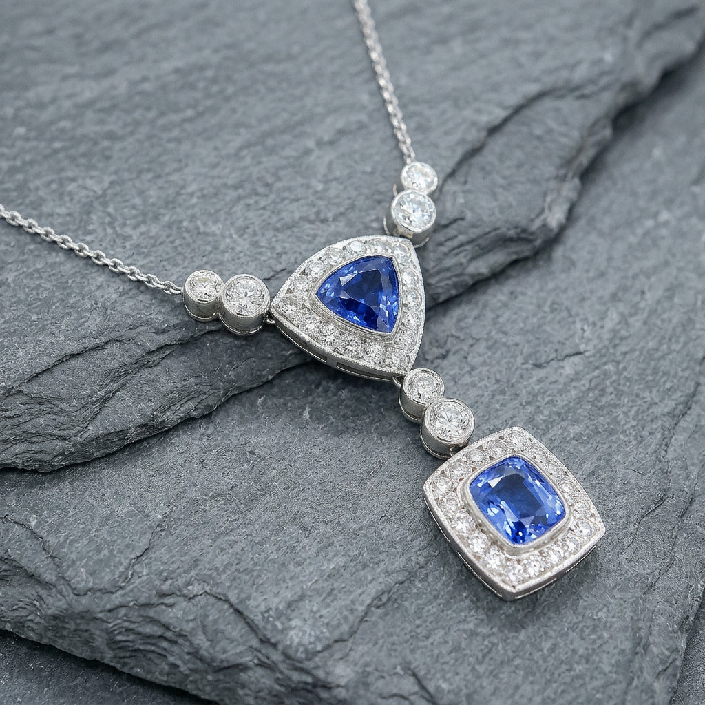 Pre-Owned 14ct White Gold 4.50ct Sapphire & 1.62ct Diamond Pendant