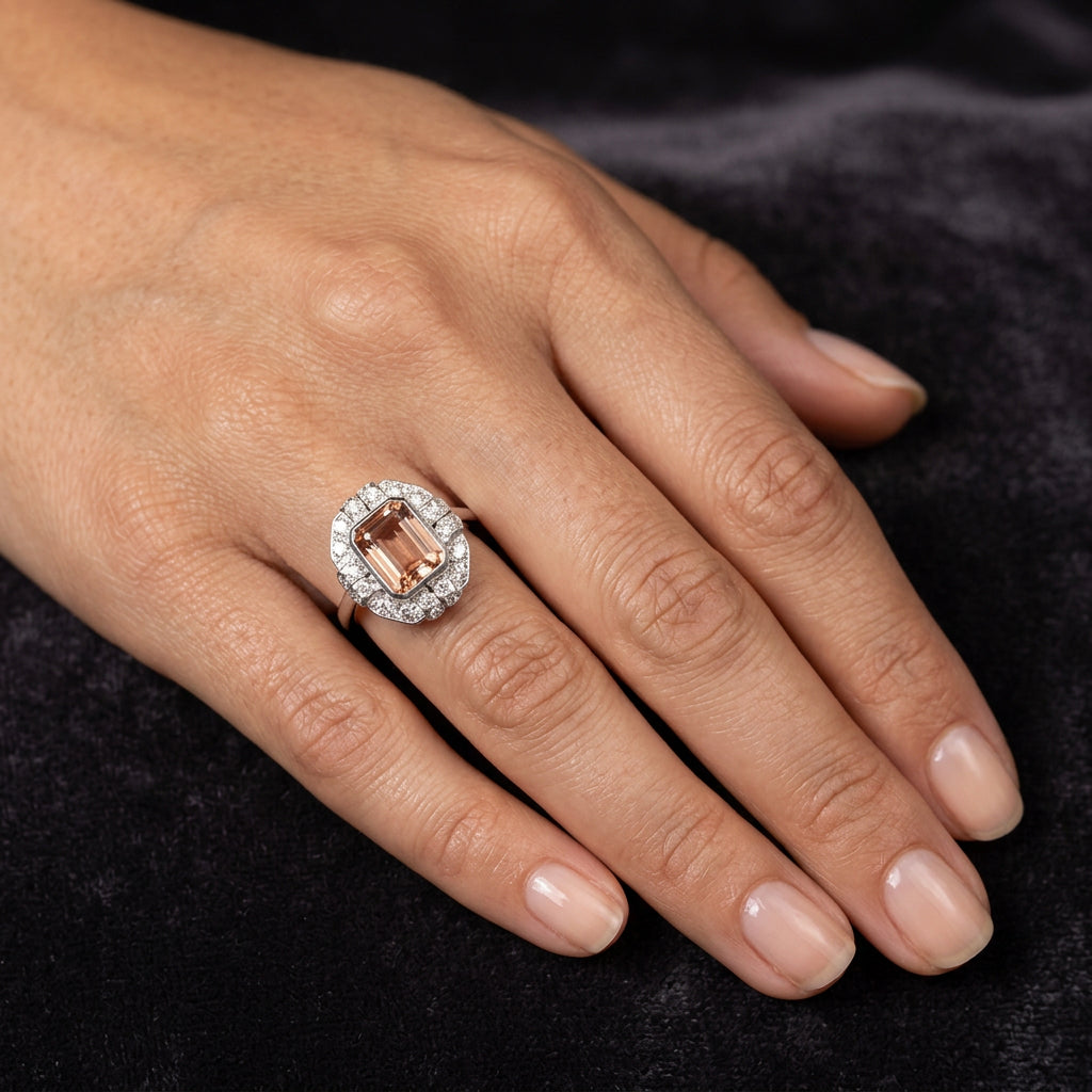 Pre-Owned 18ct White Gold Peach Tourmaline & Diamond Ring