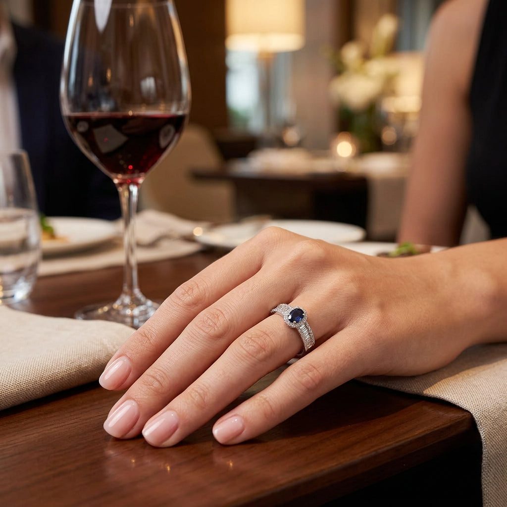 Pre-Owned 9ct White Gold Oval Sapphire & Diamond Cluster Ring