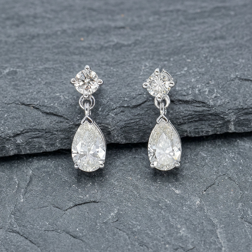 Pre-Owned 18ct White Gold Diamond Drop Earrings